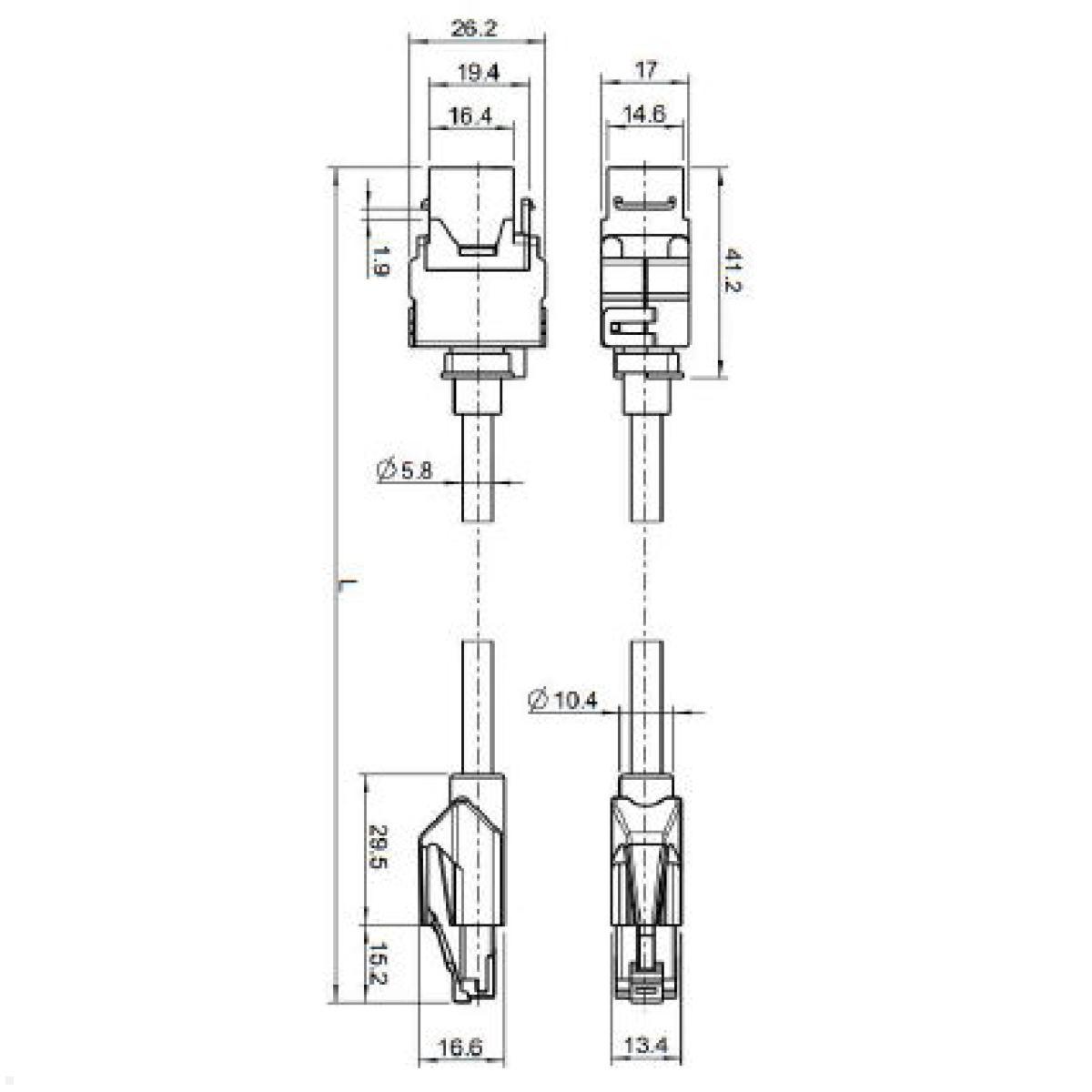 Bachmann Keystone CAT6a RJ45 Modul Patchkabel 3m Buchse/Stecker (918.033), technische Zeichnung