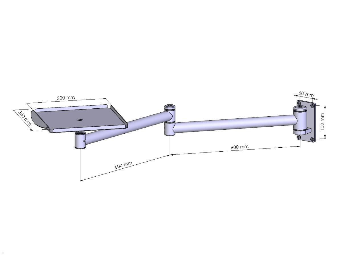 TecLines TBH001B Beamer Wandhalterung schwenkbar 2x 600 mm schwarz, technische Zeichnung