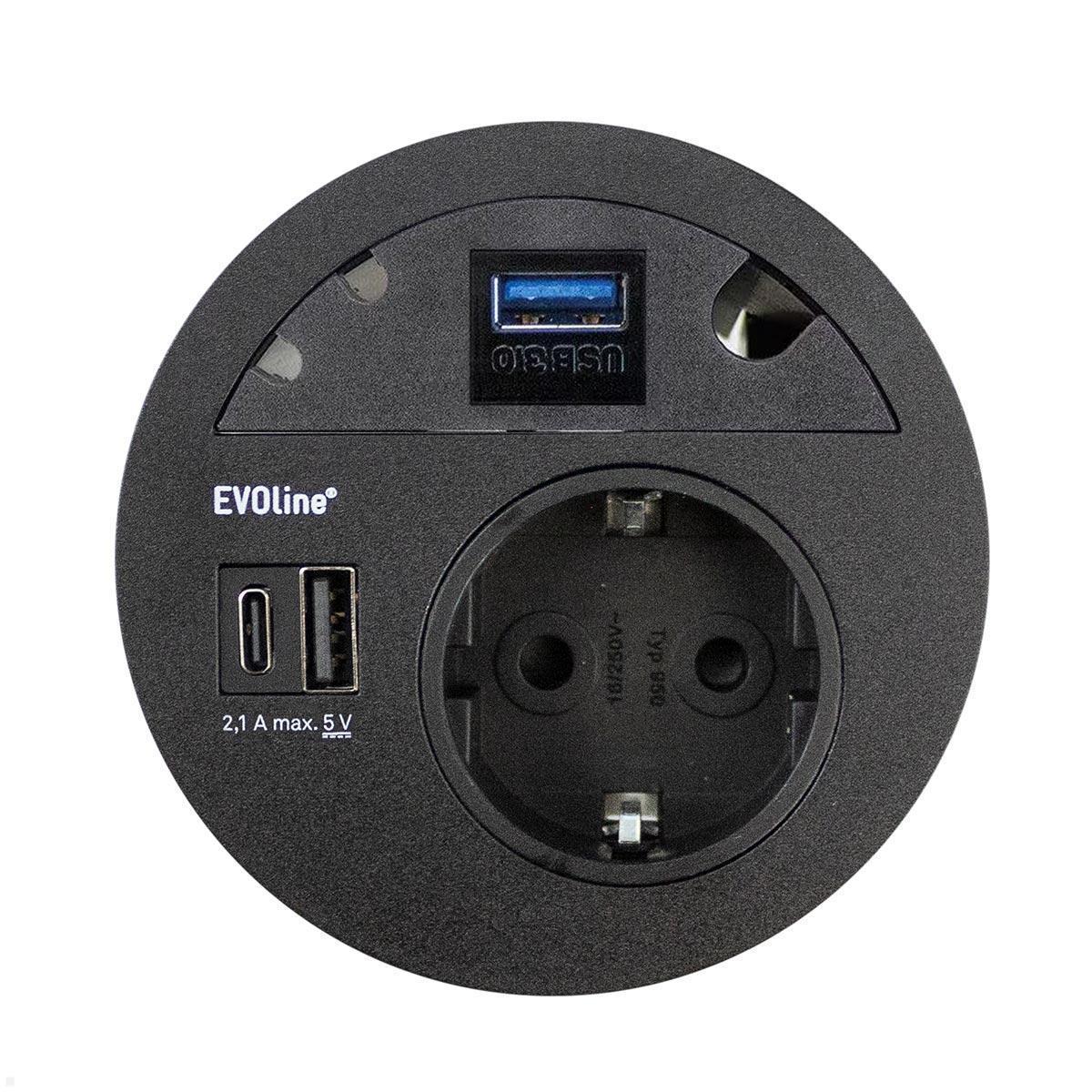 EVOline Circle80 Einbausteckdose mit USB-Doppelcharger A/C, Blende USB 3.0, schwarz