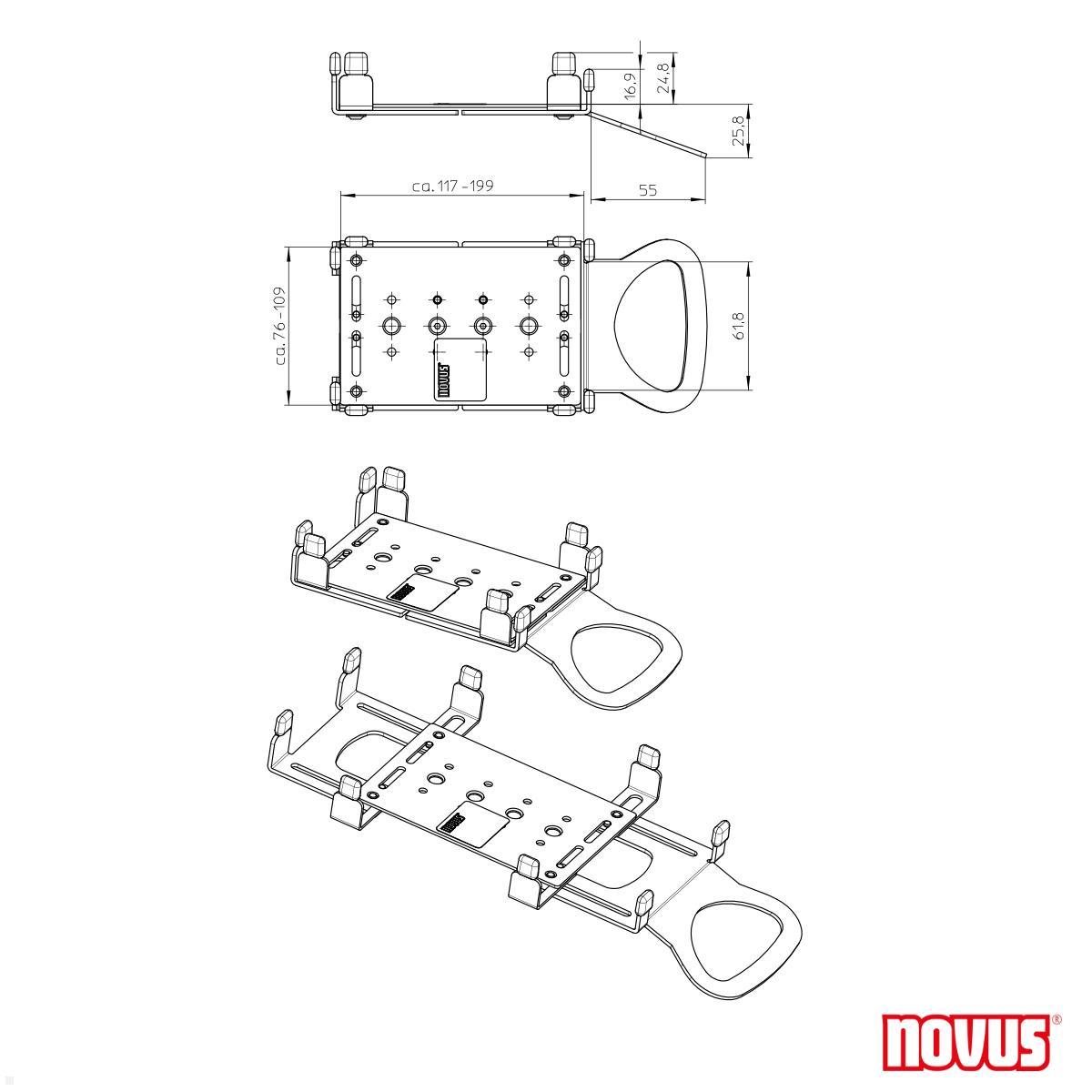 Novus POS Connect Halterung für EC Terminal Universal Adapter (851+0035+073) technische Zeichnung