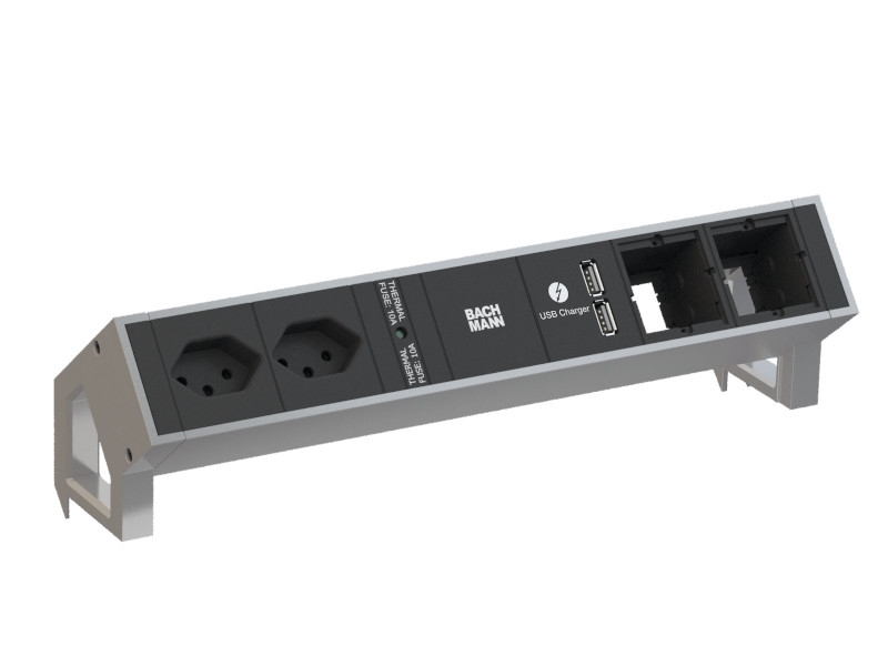 Bachmann DESK 2 2x Steckdose CH, 1x USB, 2x Custom Modul, inox (902.430)