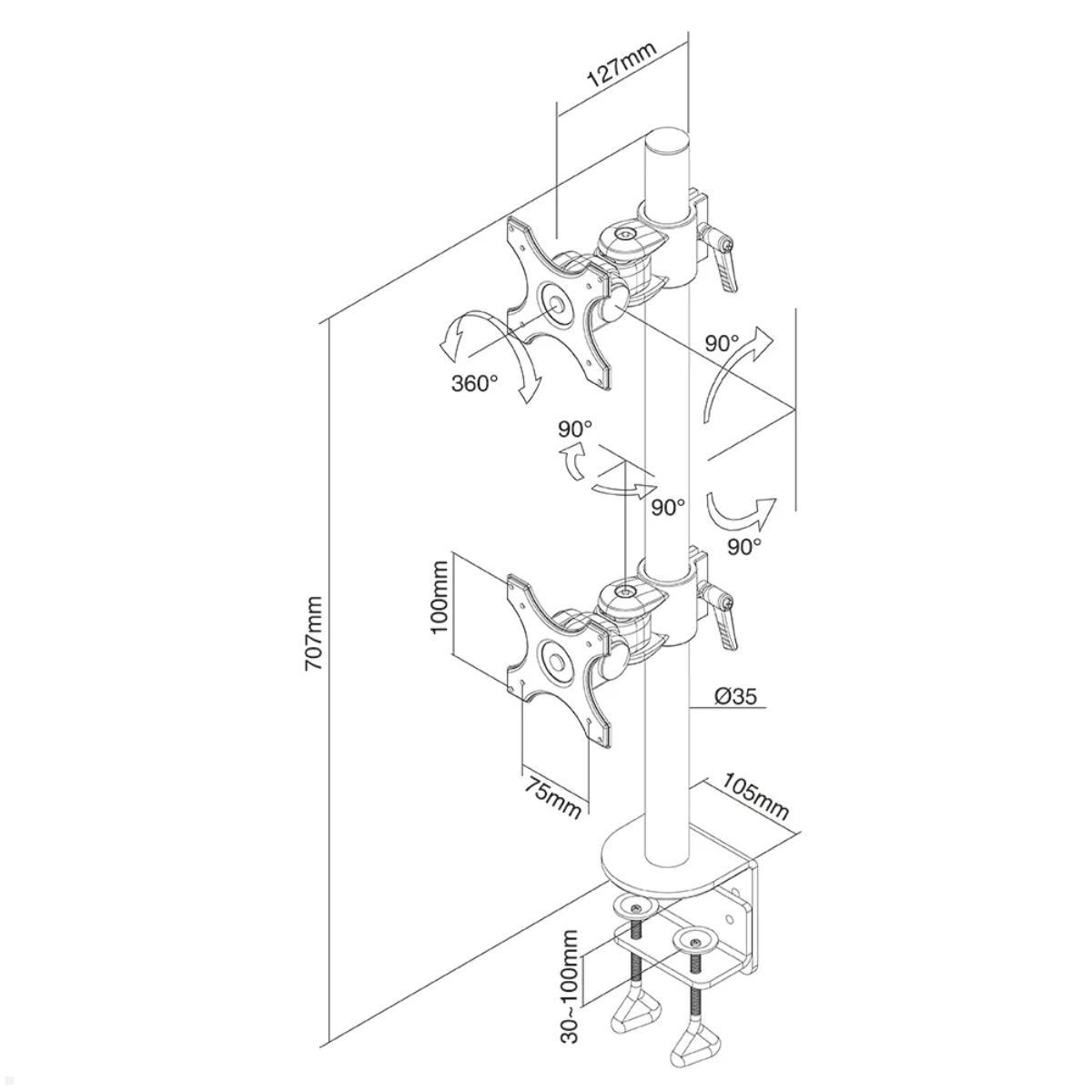 Doppel Monitorhalterung Neomounts FPMA-D700DV, Technische Zeichnung