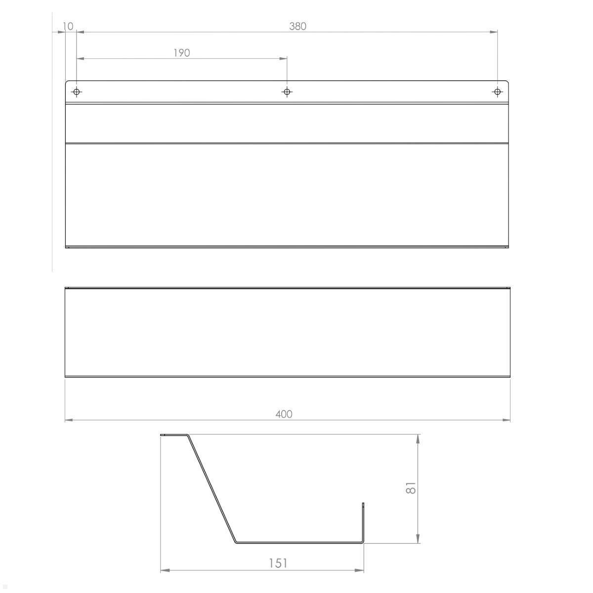 TecLines TKK004S Kabelkanal Schreibtisch 40 cm, silber, technische Zeichnung