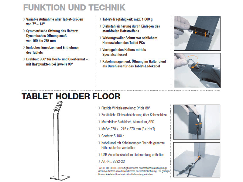 Durable 8932 Tablet Holder Floor Funktionen