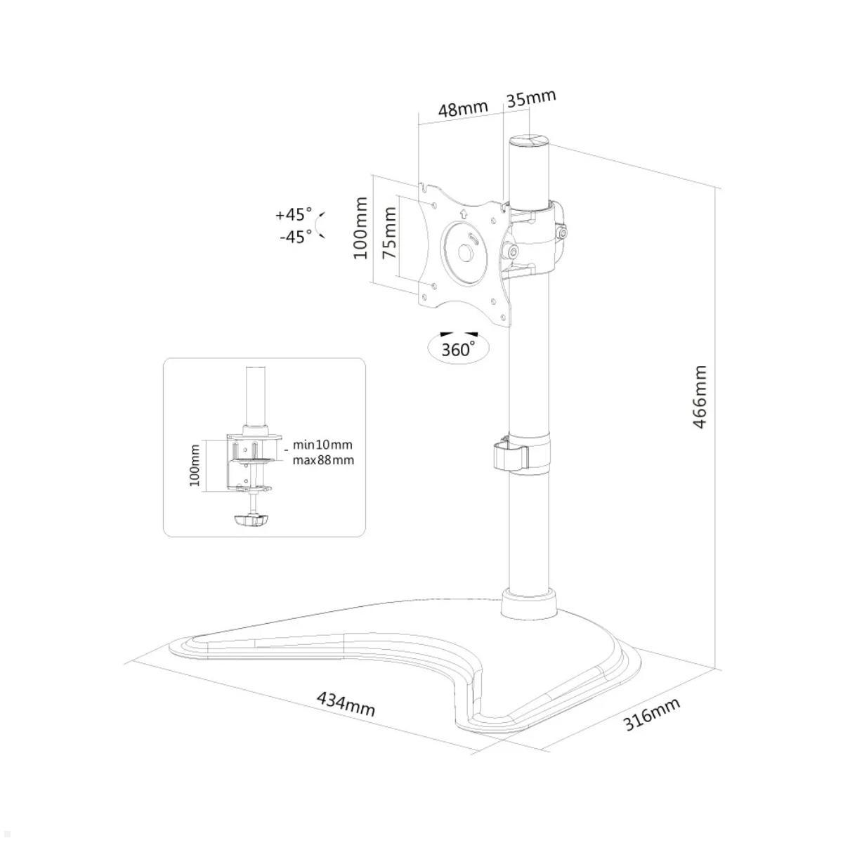 Neomounts Select NM-D335 Bildschirm Tischstandfuß, Technische Zeichnung