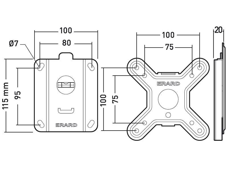 Erard Cliff 100 starre Fernseher Wandhalterung 15"-23" Maße