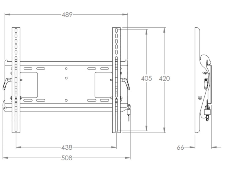 peerless PTL640 diebstahlsichere Display Wandhalterung 32-60Zoll neigbar Zeichnung