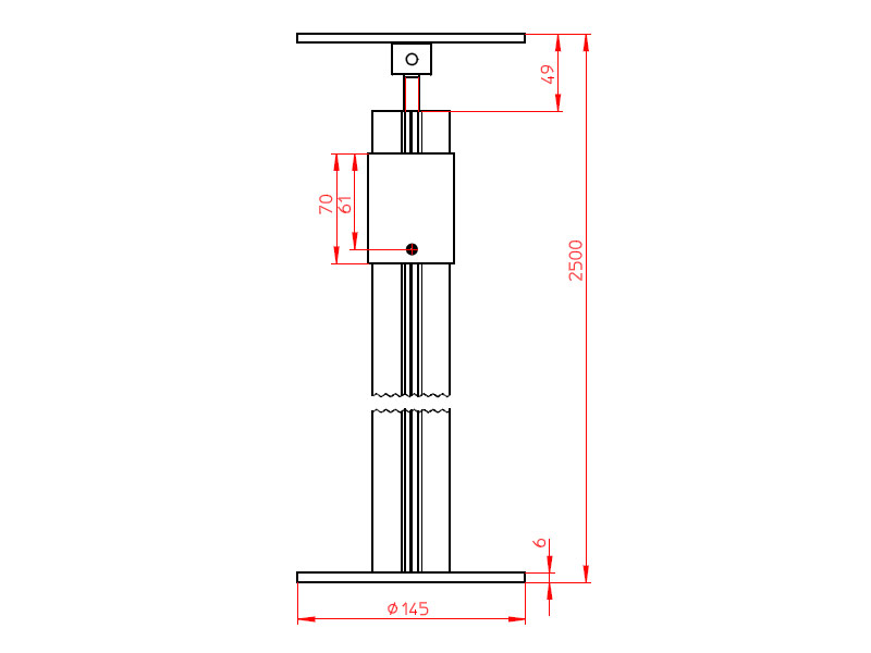 Novus 961+0949+000 TSS-Säule 2500 Decken-Bodenbefestigung Zeichnung