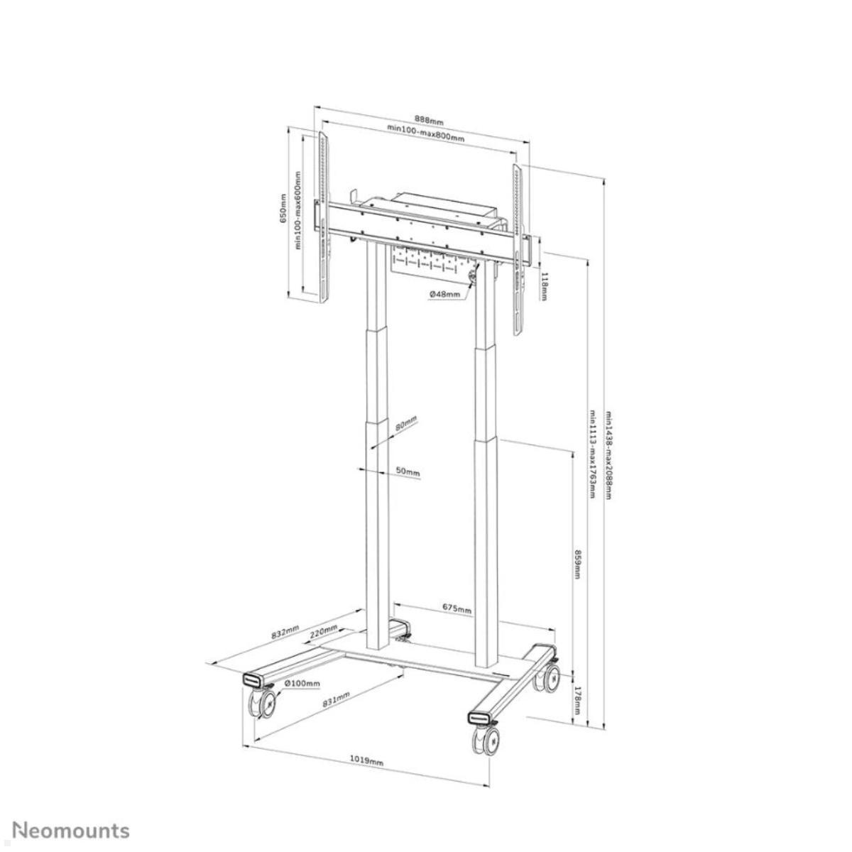 Neomounts FL55-875BL1 mobiler elektrischer Monitorständer 37 bis 100 Zoll, schwarz technische Zeichnung