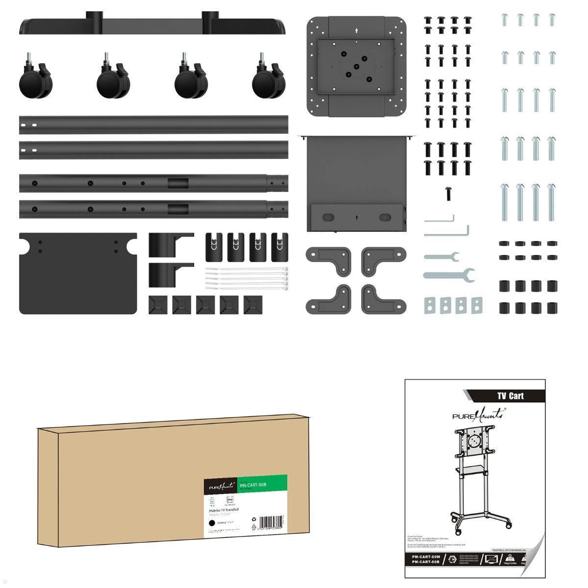 PureMounts PM-CART-80W TV Ständer mit Rollen bis 80 Zoll, weiß Lieferumfang
