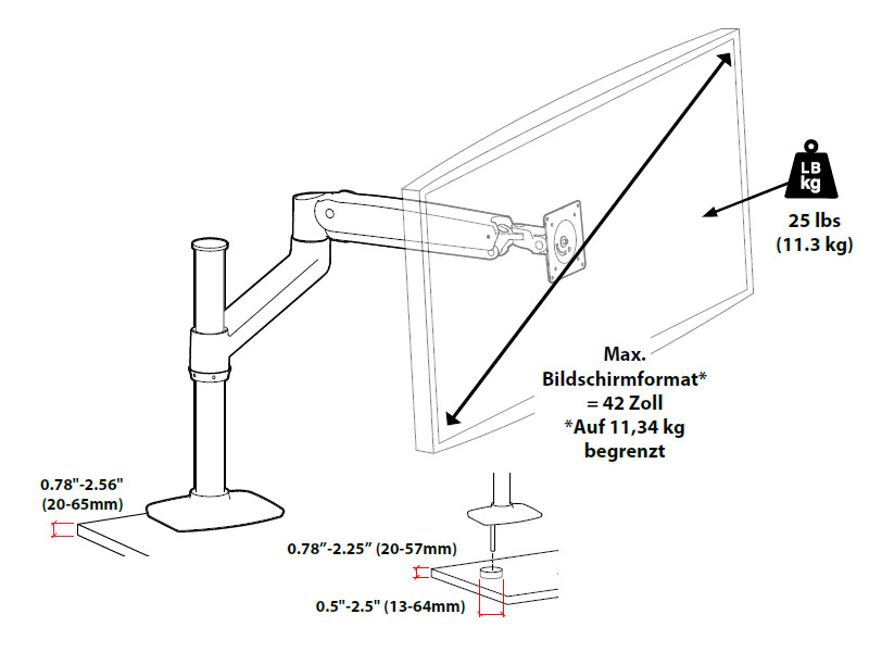 Ergotron 45-360-026 LX Sit-Stand Desk Mount LCD Arm Eigenschaften