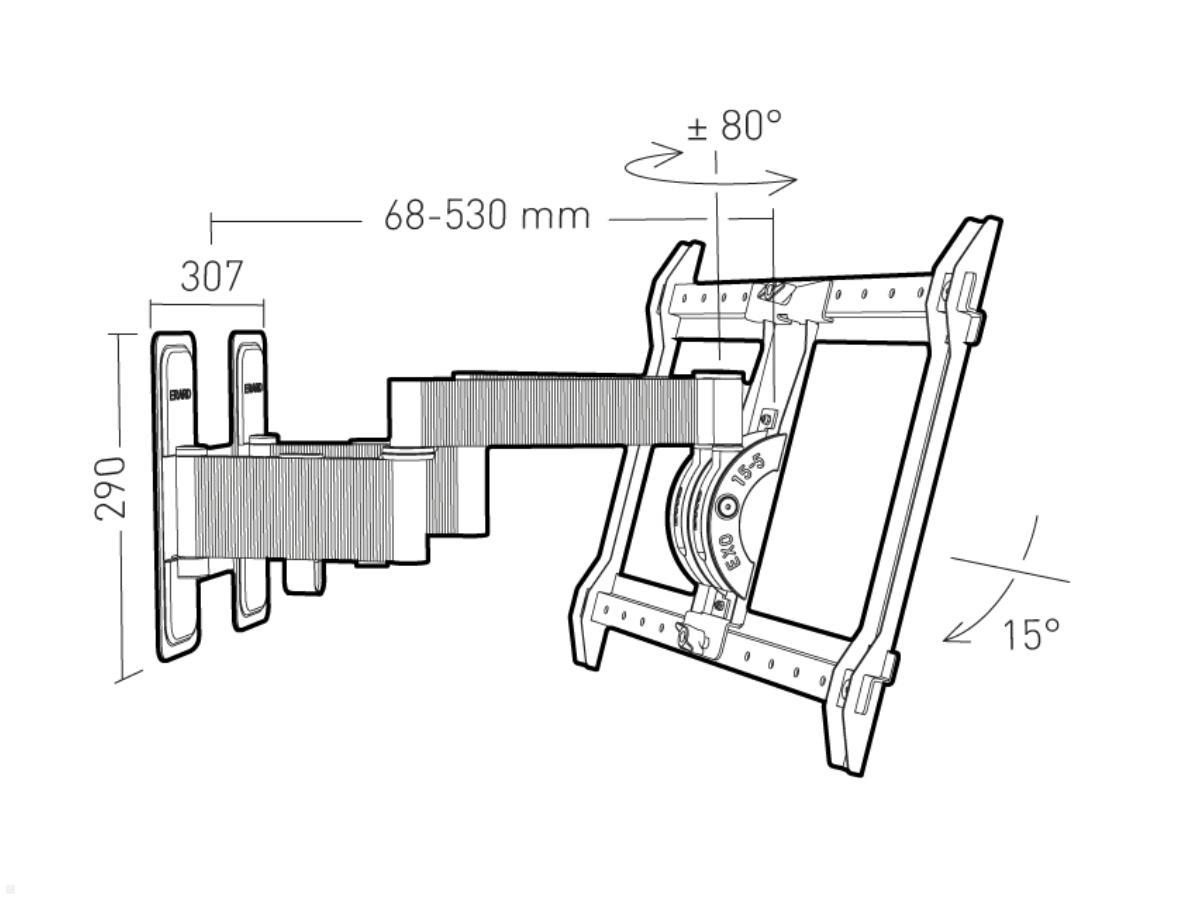 Erard EXO XXLTW3 schwenkbare / neigbare TV Wandhalterung 40-100 Zoll technische Zeichnung