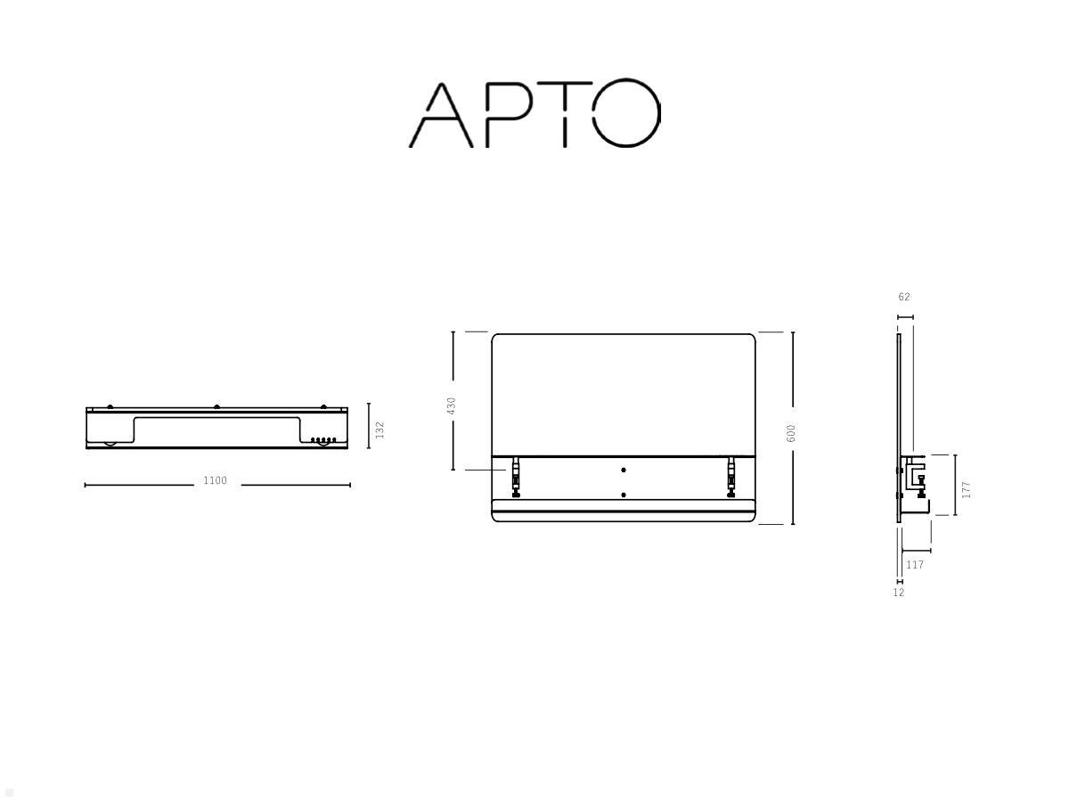 APTO Filz Schreibtisch Trennwand 110x60x1cm mit Tischklemmen, marineblau technische Zeichnung