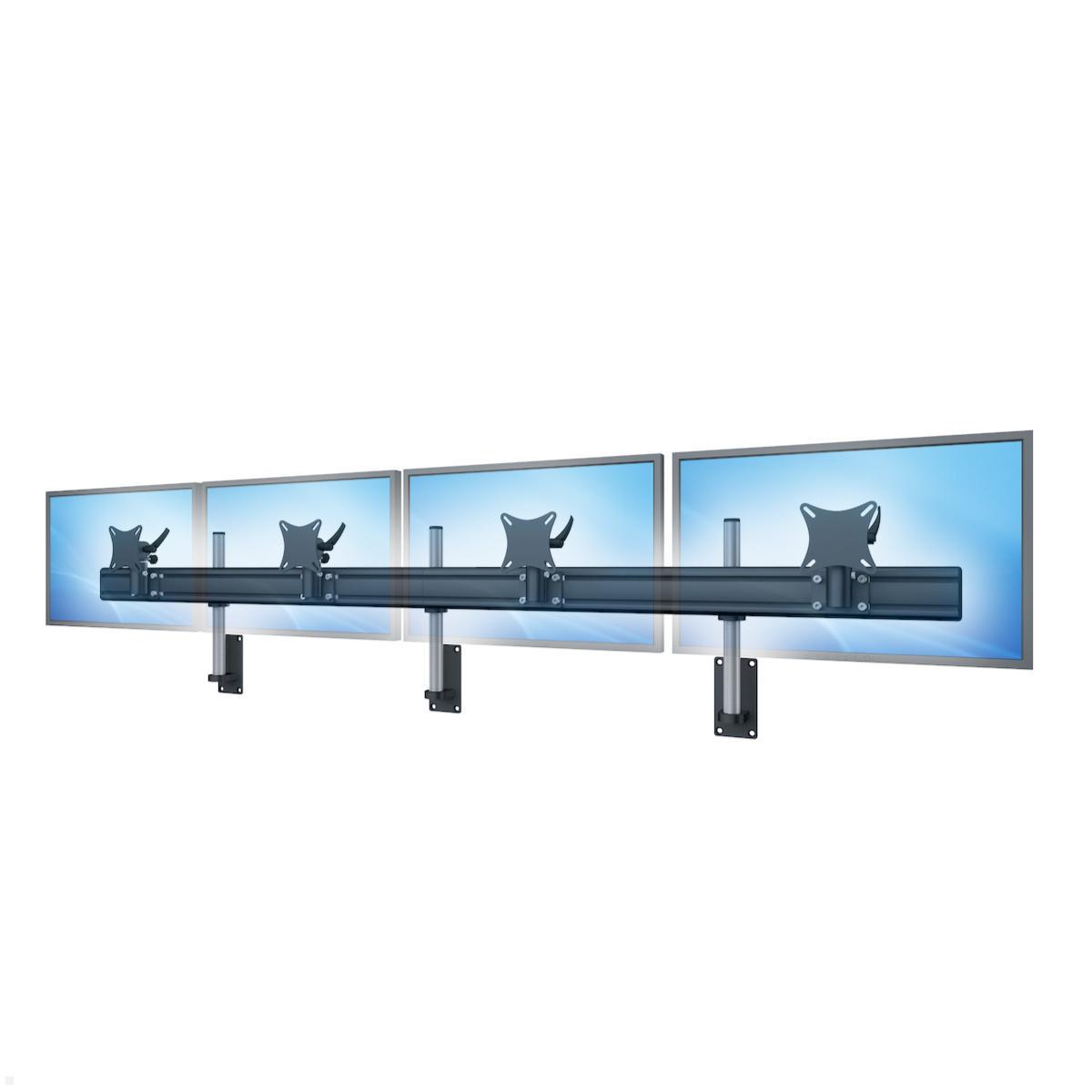 MonLines MWH219B Flat Wandhalter für 4 Monitore nebeneinander bis 32 Zoll, schwarz mit Displays