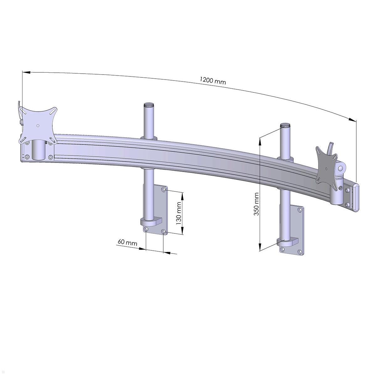MonLines MWH203G Para 2-fach Monitor Wandhalterung bis 32 Zoll, grau, Zeichnung Maße