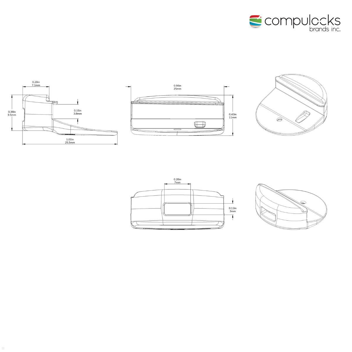 Compulocks Ledge MacBook Air Lock Laptop Adapter mit Kombinationsschloss technische Zeichnung