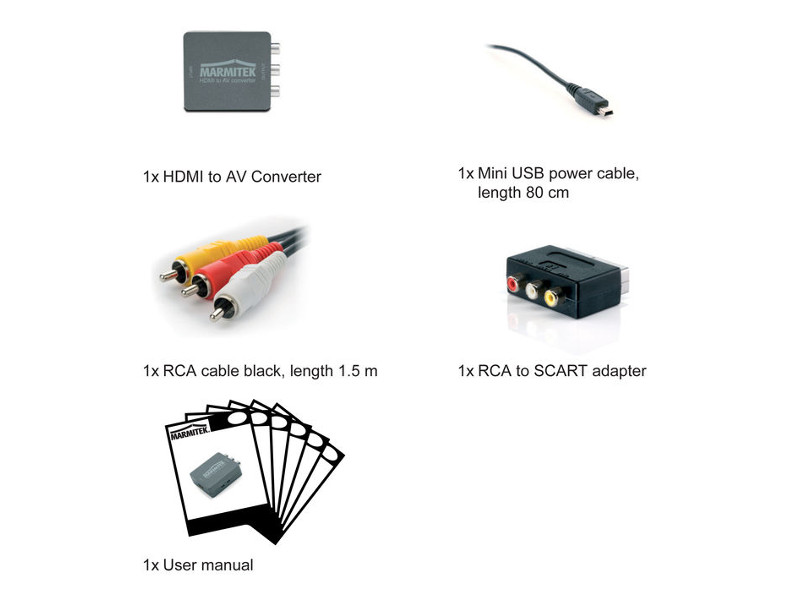 Marmitek Connect HA13 HDMI auf RCA, SCART Konverter Lieferumfang