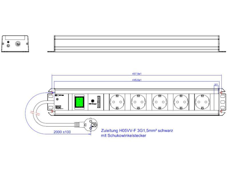 Bachmann Handwerkerleiste 5x Steckdose, 1 x USB, 1x Schalter (300.030) Zeichnung