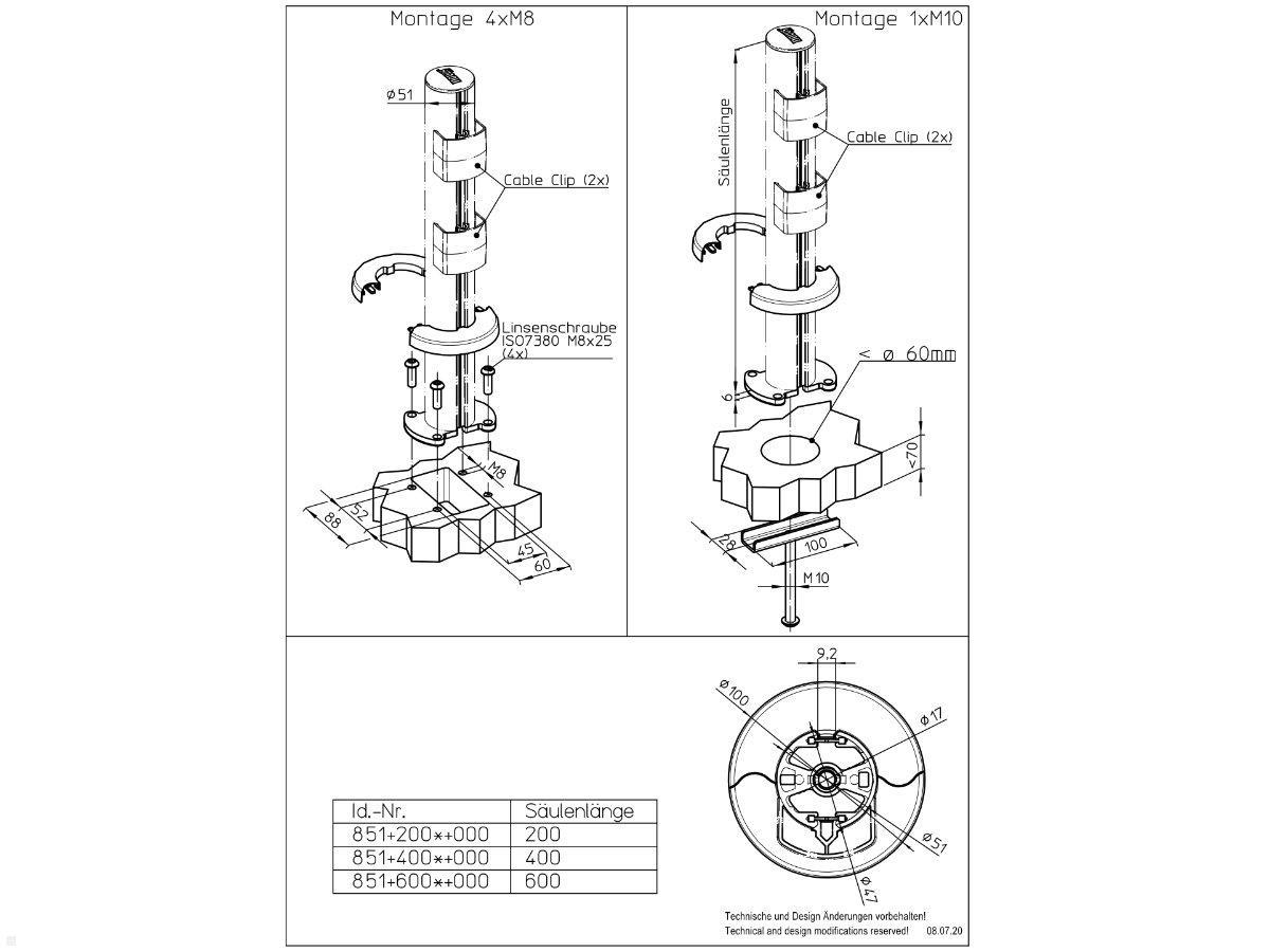 Novus POS base 200 (851+2009+000), silber, technische Zeichnung