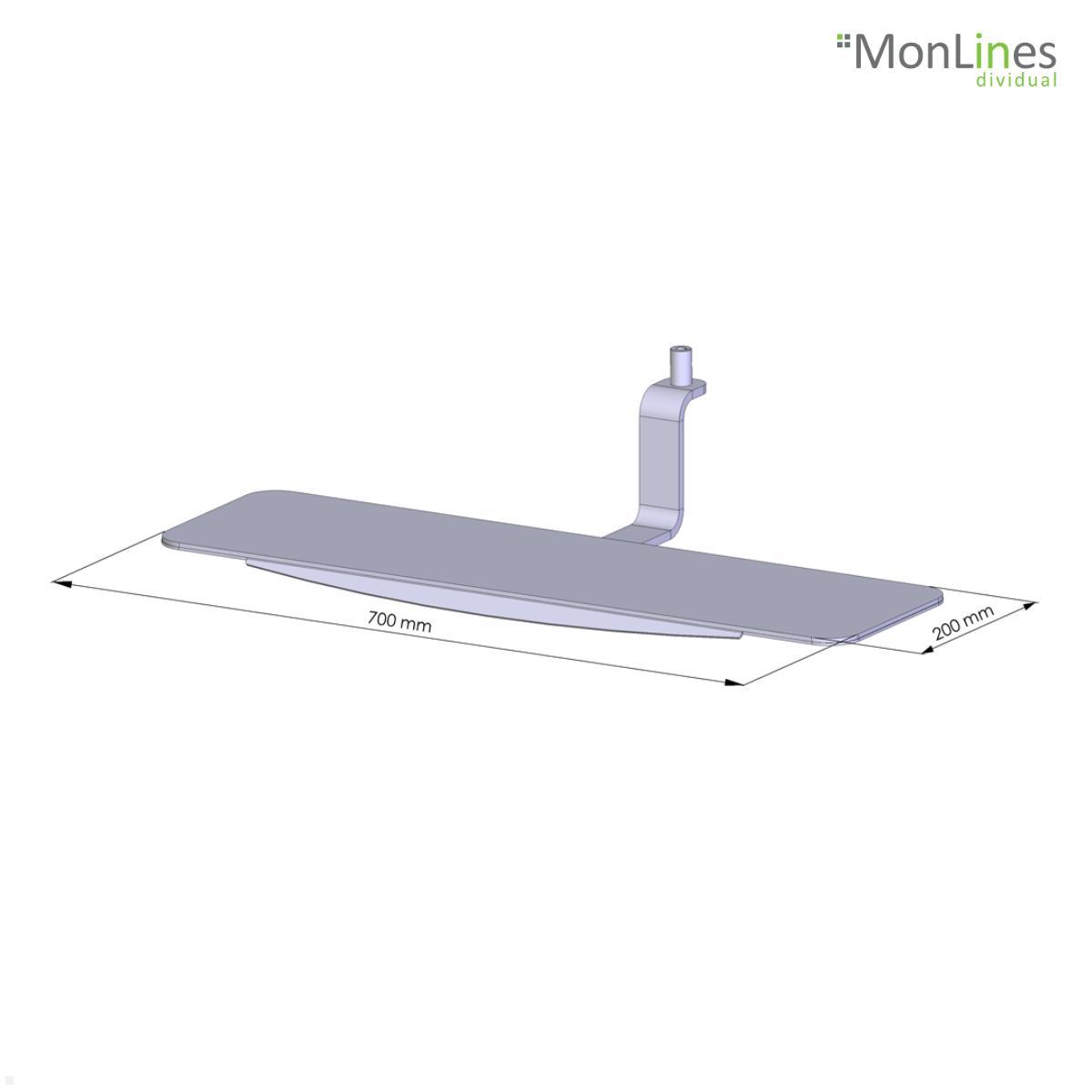 MonLines MTB003B Tastaturablage für TFT Monitorhalter 700mm, schwarz technische Zeichnung