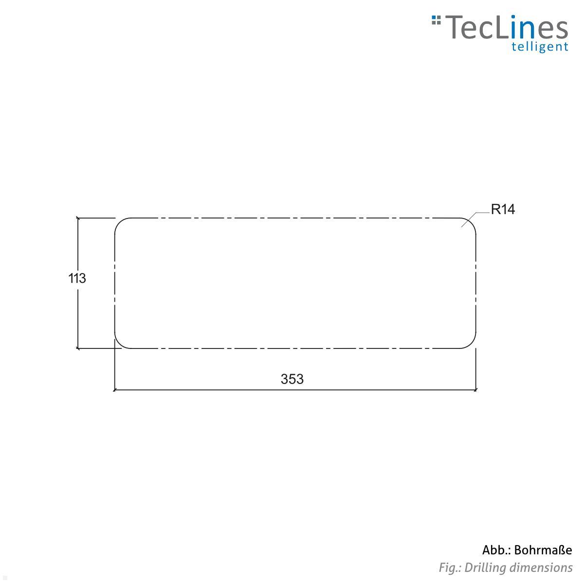 TecLines TKD015S Kabeldurchführung 120x360 mm mit Soft Close, silber Fräsmaß