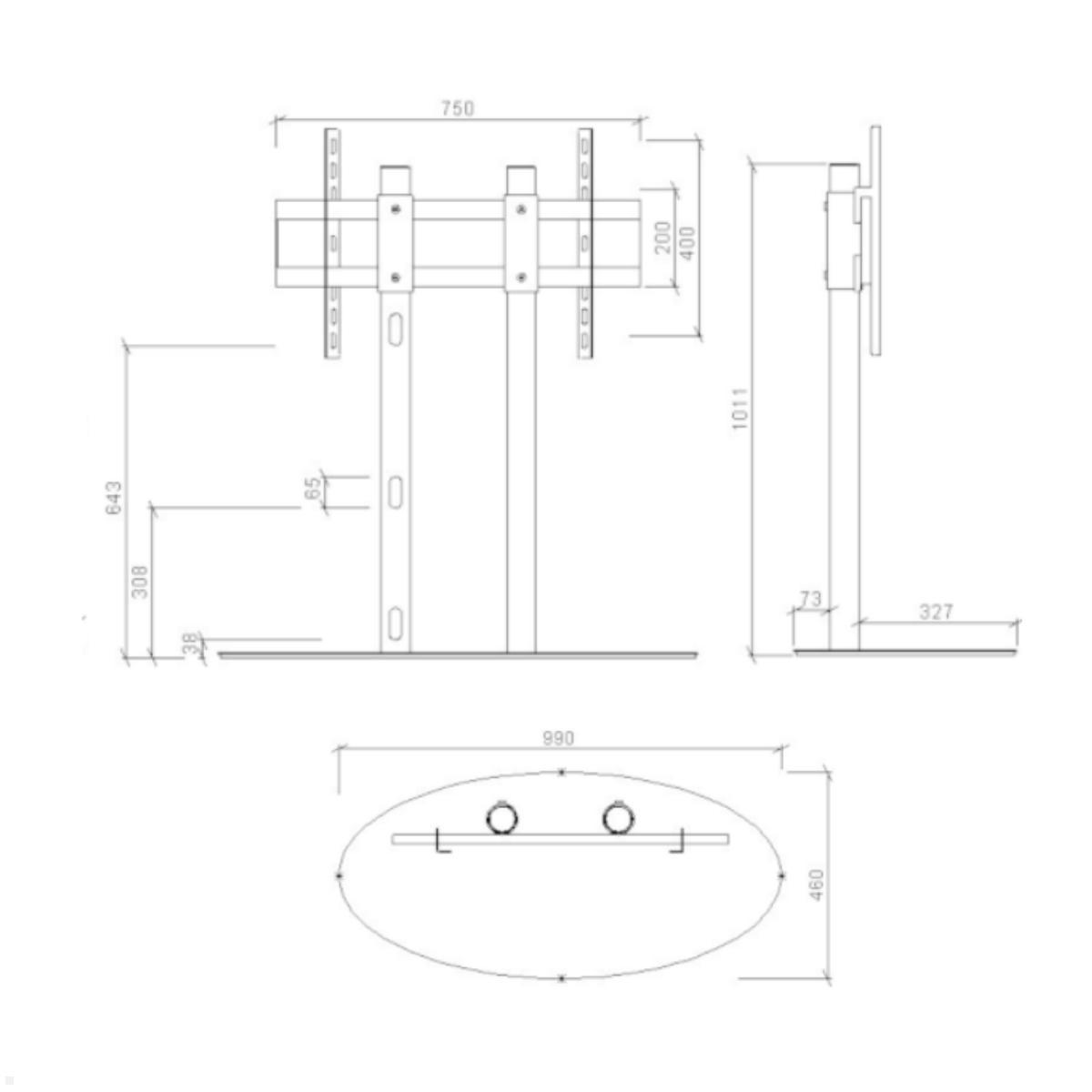 Cavus ORBIT100B64 Monitorständer 1000mm oval 55-75 Zoll, schwarz Zeichnung