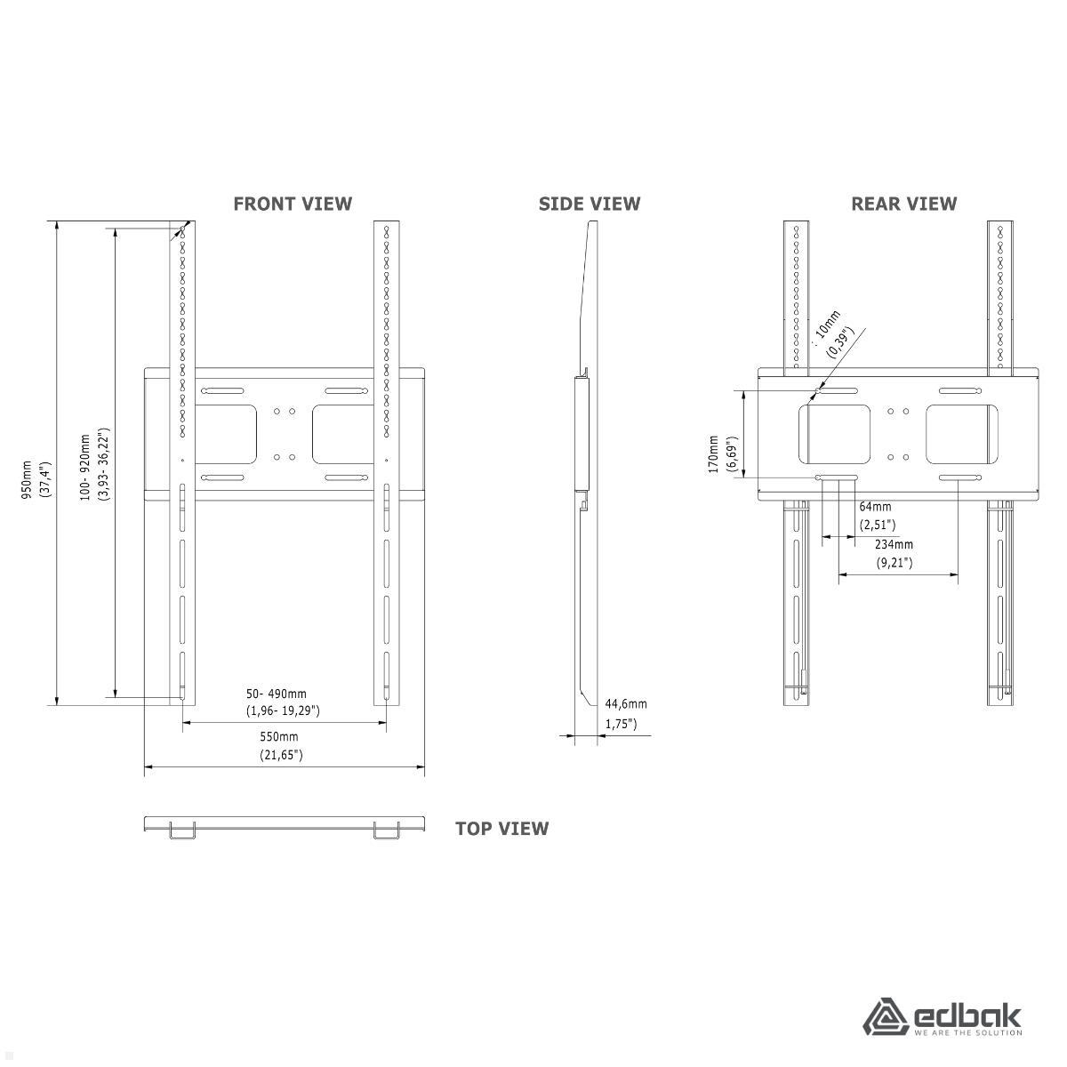 Edbak TWB3c-B Flache TV Wandhalterung 65 - 86 Zoll, schwarz technische Zeichnung