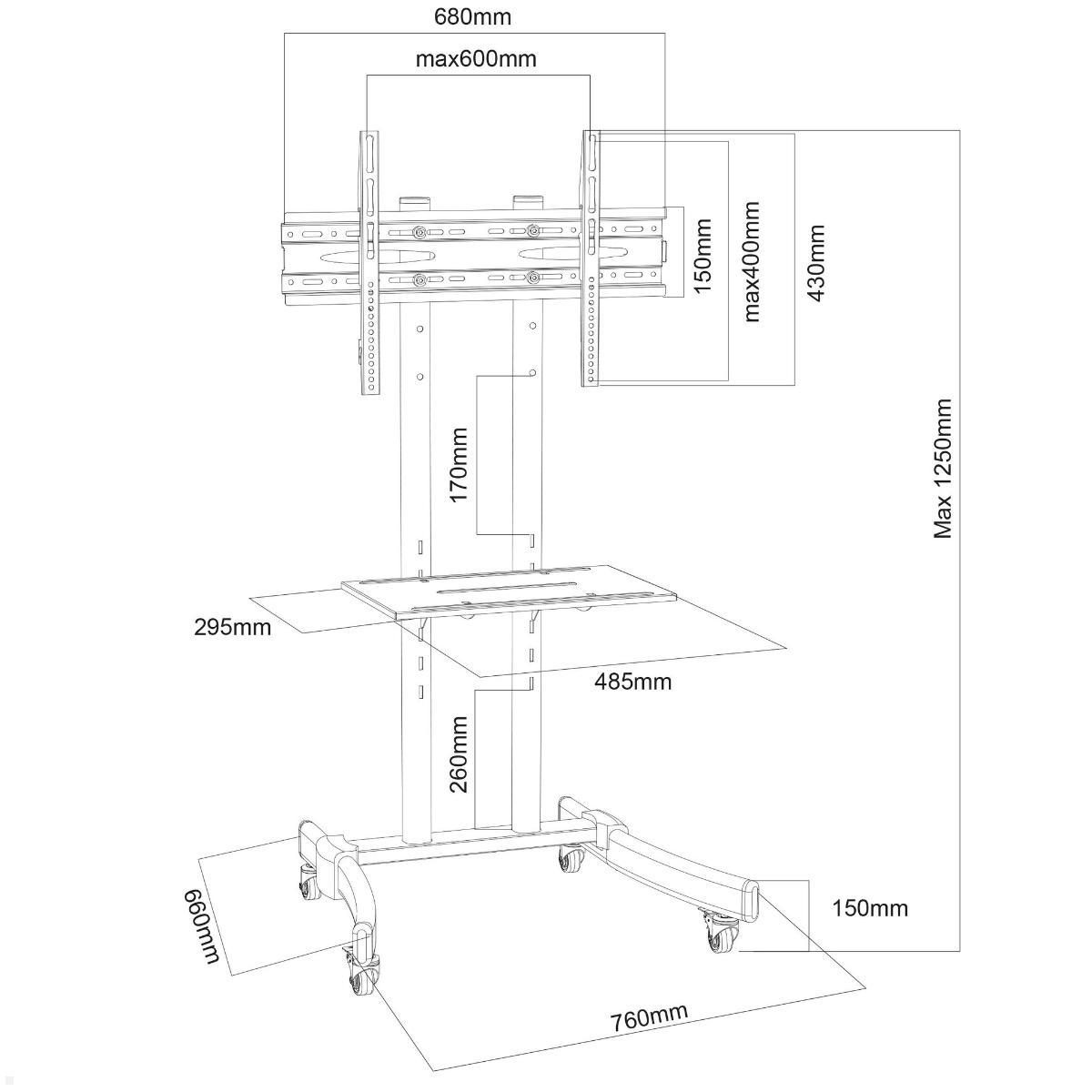 VCM mobiler Monitorständer höhenverstellbar (B-MS125), Skizze