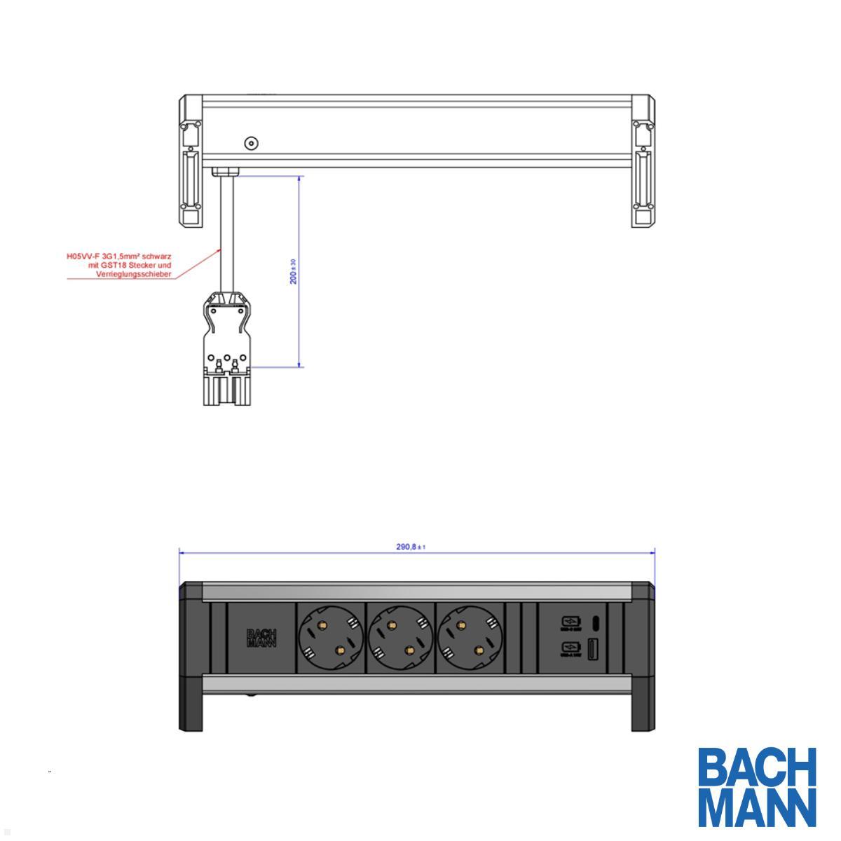 Bachmann DESK 1 3x Steckdose mit USB-Charger A/C (902.1667) technische Zeichnung