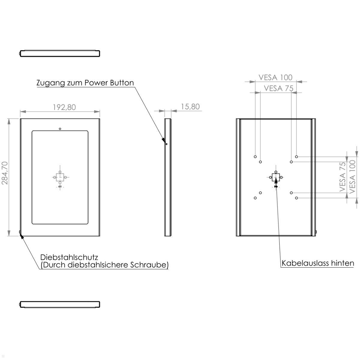 TabLines TSG088E Tablet Schutzgehäuse für Samsung Tab S6 Lite 10.4, Edelstahl, technische Zeichnung