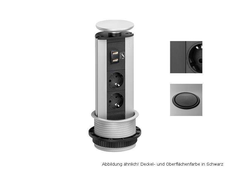 EVOline Port Steckdose 3-fach mit 2x USB Charger, schwarz