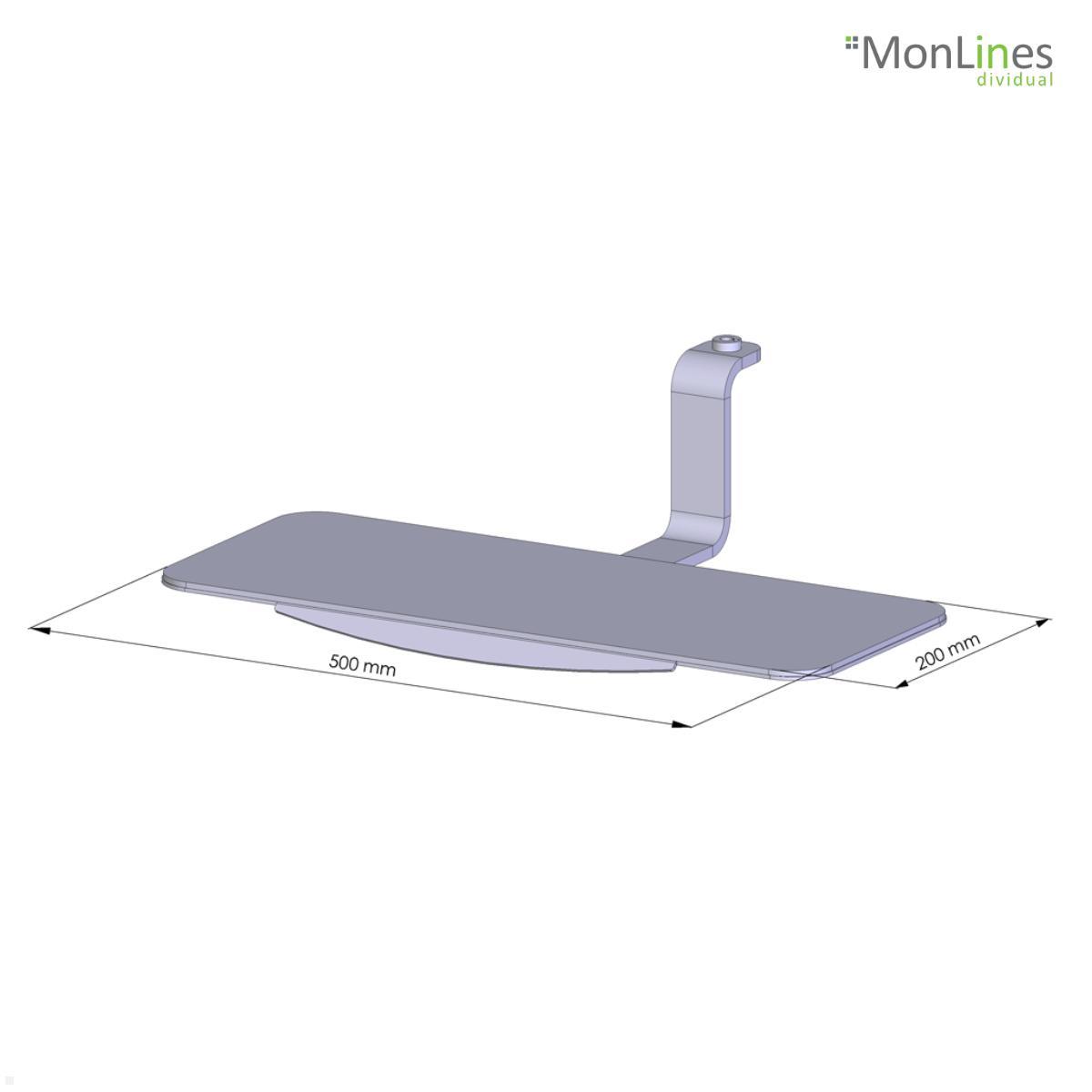 MonLines MTB002B Tastaturablage für TFT Monitorhalter 500mm, schwarz technische Zeichnung