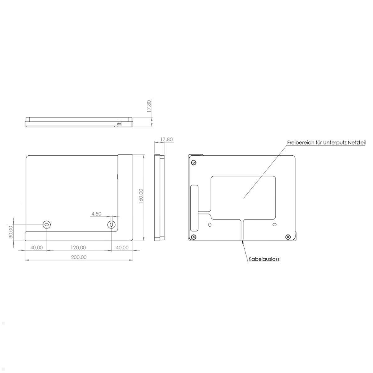 TabLines TWP005S Wandhalterung für iPad Air 4 und 5 10.9, silber, Zeichnung Maße ohne Tablet