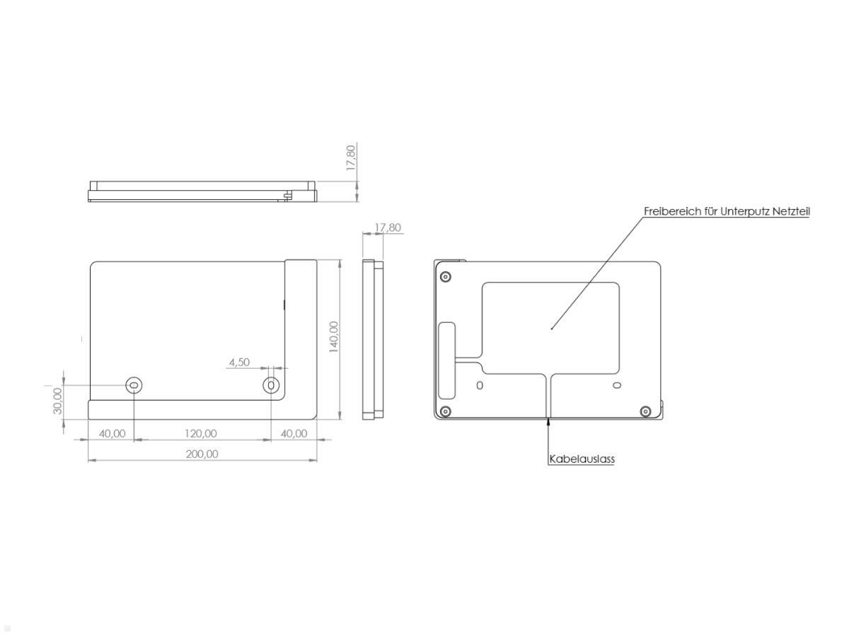 TabLines TWP003S Wandhalterung für iPad Pro 11.0, silber, Zeichnung Maße Installation