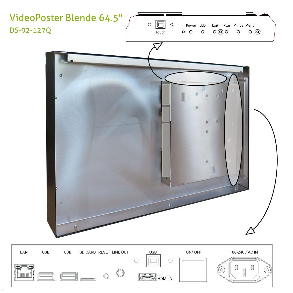 Distec BLO-Line A1 Brandschutz Monitor 64.5 Zoll VideoPoster Blende quer (DS-92-127Q) Anschlüsse