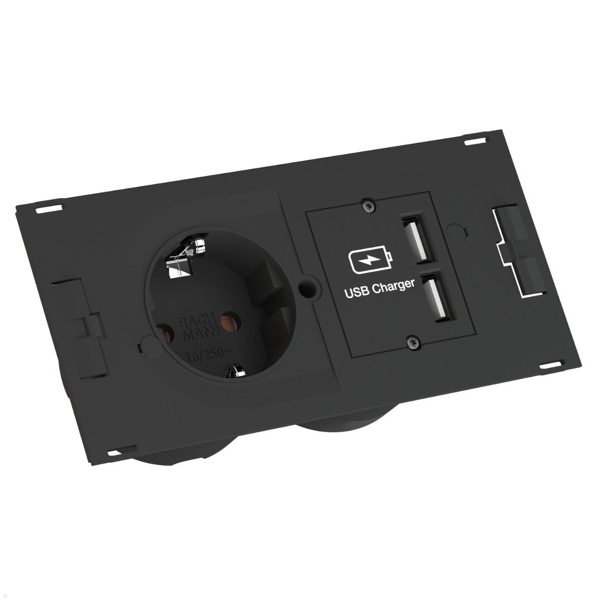 Bachmann DUE Steckdose, USB-A Doppelcharger, Deckel, weiß (929.040DW), Steckdoseneinheit