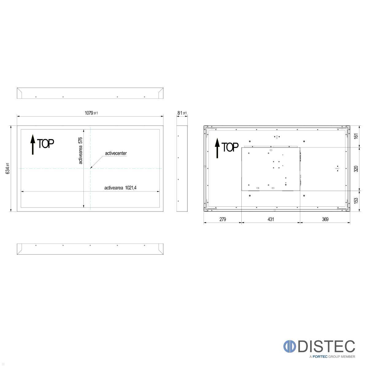 Distec BLO-Line A1 Brandschutz Monitor 46 Zoll IoT Blende quer (DS-92-076Q) technische Zeichnung