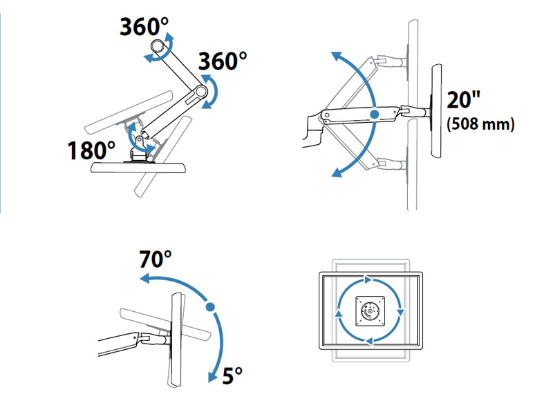 Ergotron 45-360-026 LX Sit-Stand Desk Mount LCD Arm drehen / schwenken