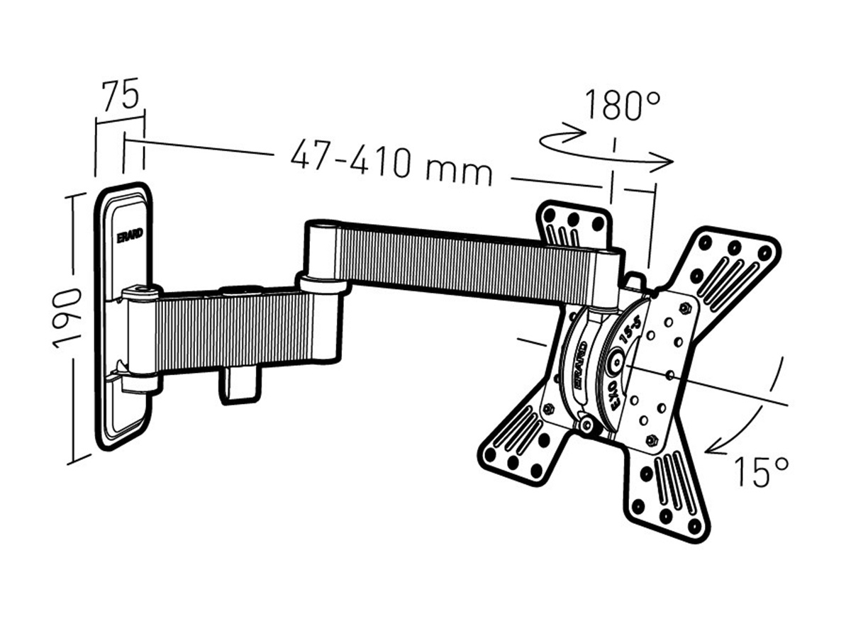 Erard EXO 200TW3 schwenkbare TV Wandhalterung 19-43 Zoll, Aluminium  Maße