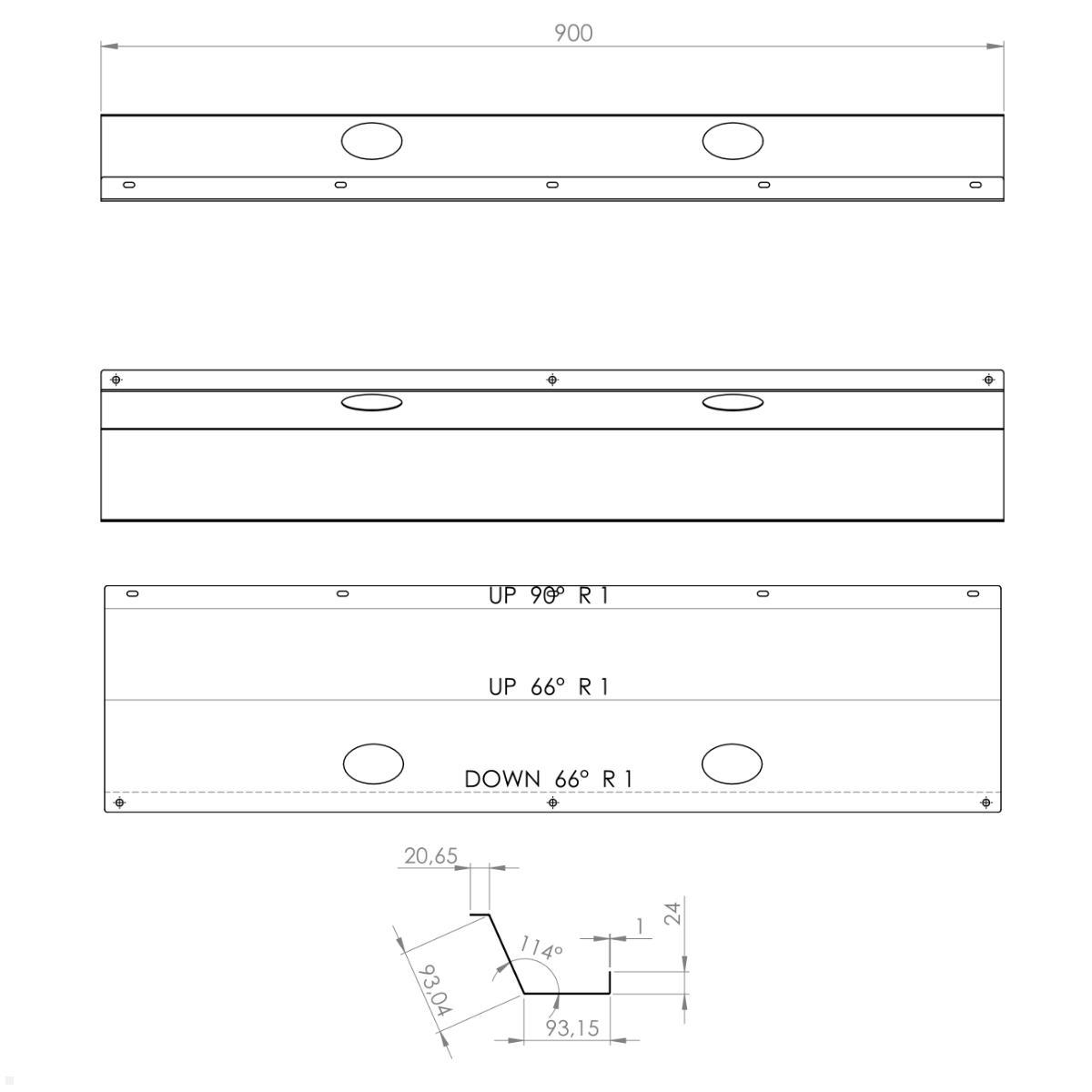 TecLines TKK006W Kabelkanal Schreibtisch 90 cm, weiß, technische Zeichnung