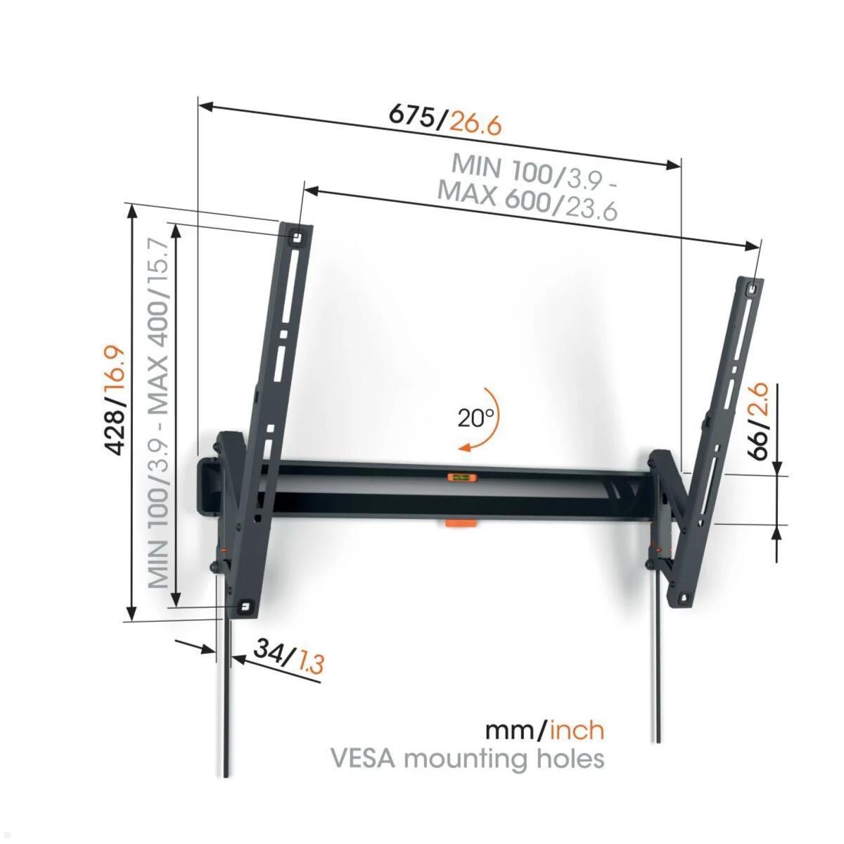 Vogels COMFORT TVM 3615 neigbare TV Wandhalterung 40-77 Zoll, schwarz, Maße