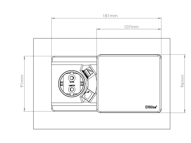 EVOline Square80 1x Schuko mit USB und CAT6 Buchse Außenmaße