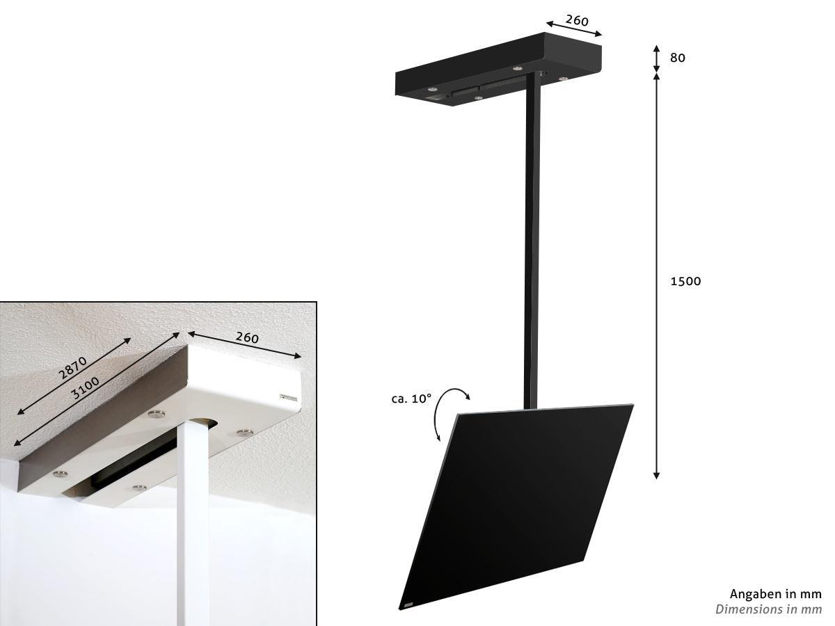 Wissmann schiebbare TV Deckenhalterung ceiling art 116-F310, 287 cm, schwarz Maße