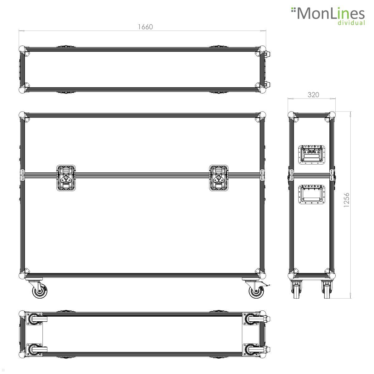 MonLines MTC001B Display Transportcase 50 - 65 Zoll technische Zeichnung