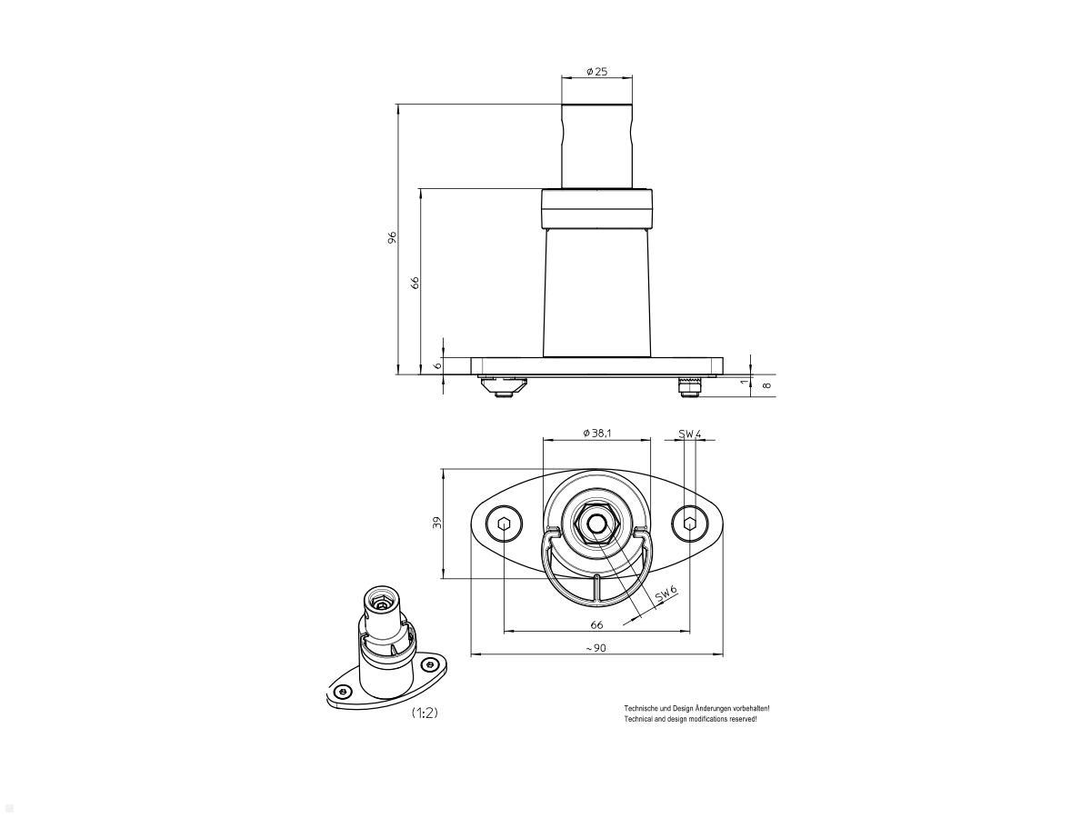 Novus Zubehör Systemschienen-Adapter für Clu Monitorarm, silber technische Zeichnung