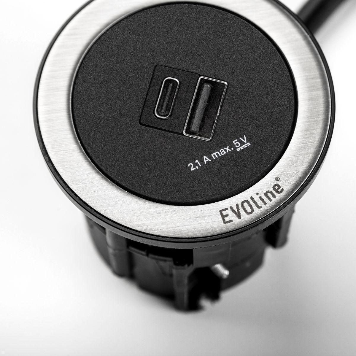 EVOline One USB-Charger A/C mit Deckel, schwarz, optionaler Zierring