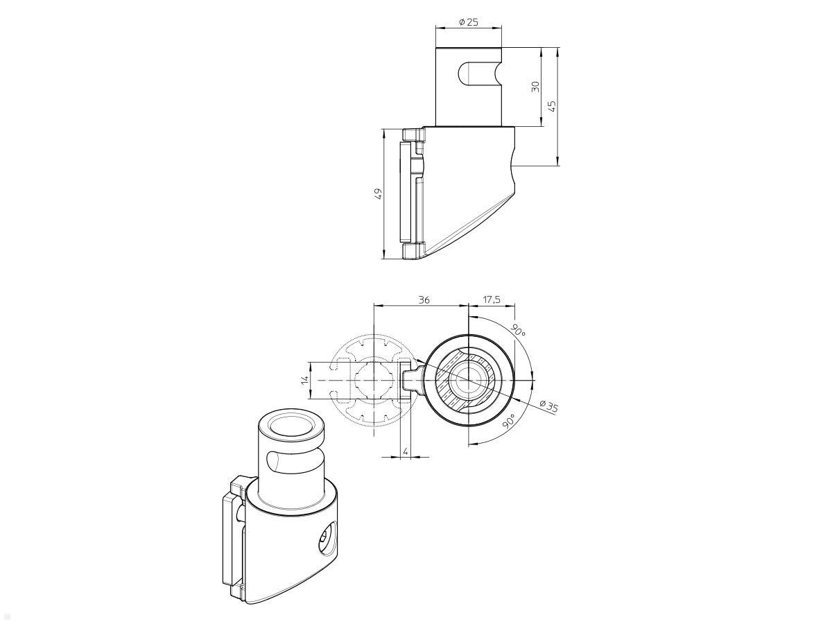 Novus Zubehör MY / TSS Säulenadapter für Clu Monitorarm, silber technische Zeichnung