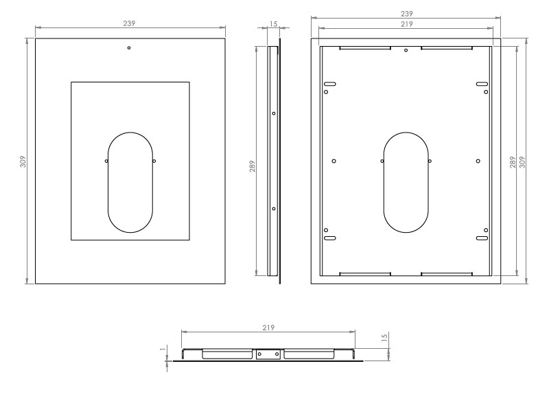 TabLines TWE064S Tablet Wandeinbau für Apple iPad 9.7 (2018), DS, Maße