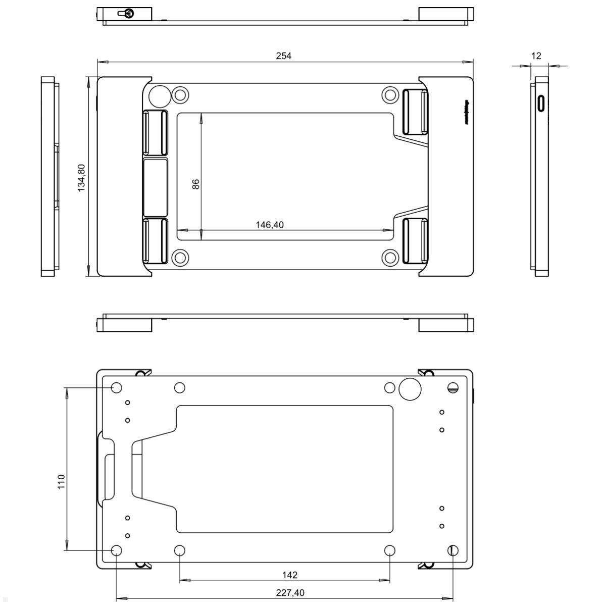 smart things sDock Fix A8 Apple iPad Mini 6 8.3 Wandhalterung, schwarz, technische Zeichnung