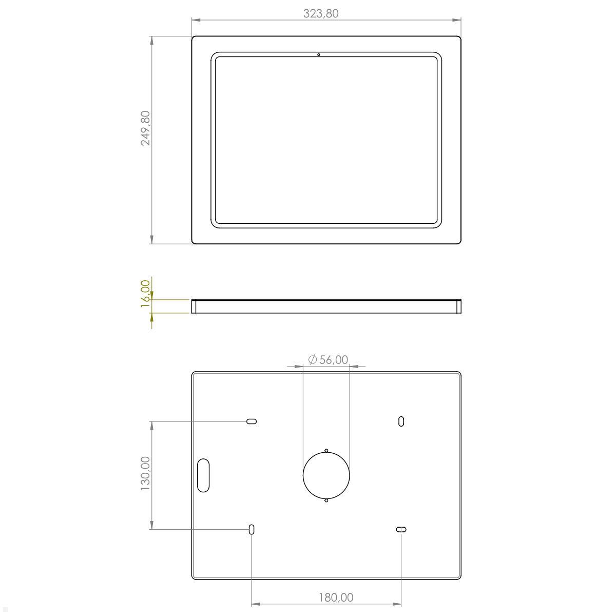 TabLines TWH060S Wandhalterung Apple iPad Air 13.0 (M2), silber technische Zeichnung